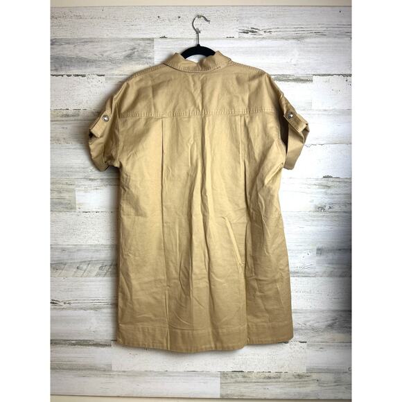 Loft Women's Small tan Twill Patch Pocket pull over Mini Dress new with tag fall - Picture 3 of 6